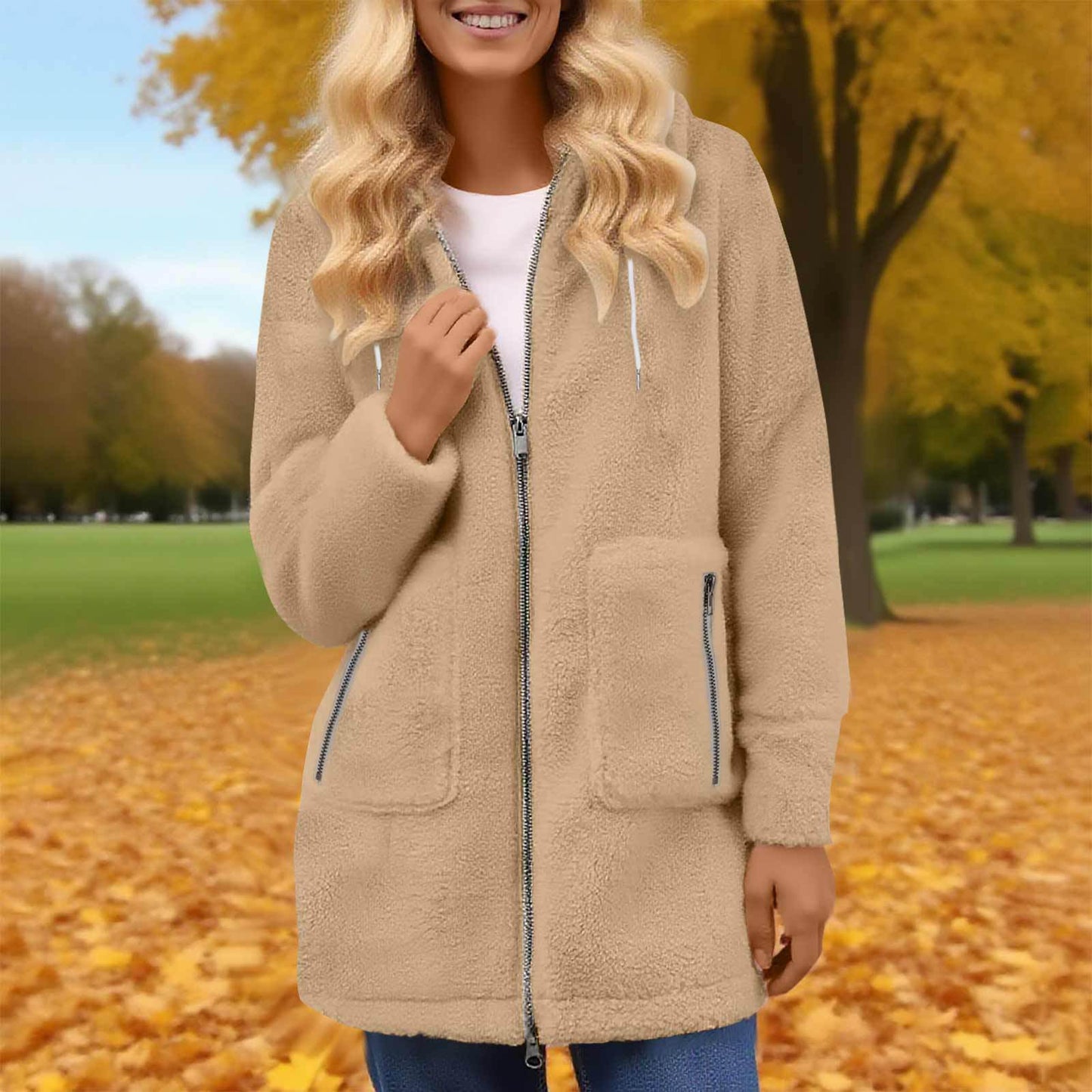 Casual Fashionable Zipper Pocket Lamb Wool Coats