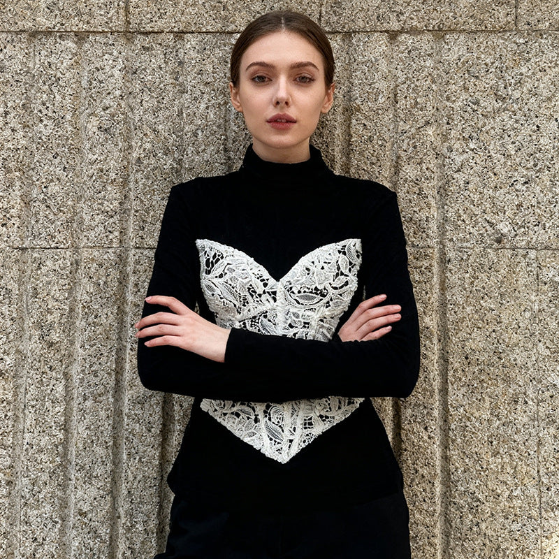 Women's Lace Collage Autumn High Sense Slim Fit Blouses