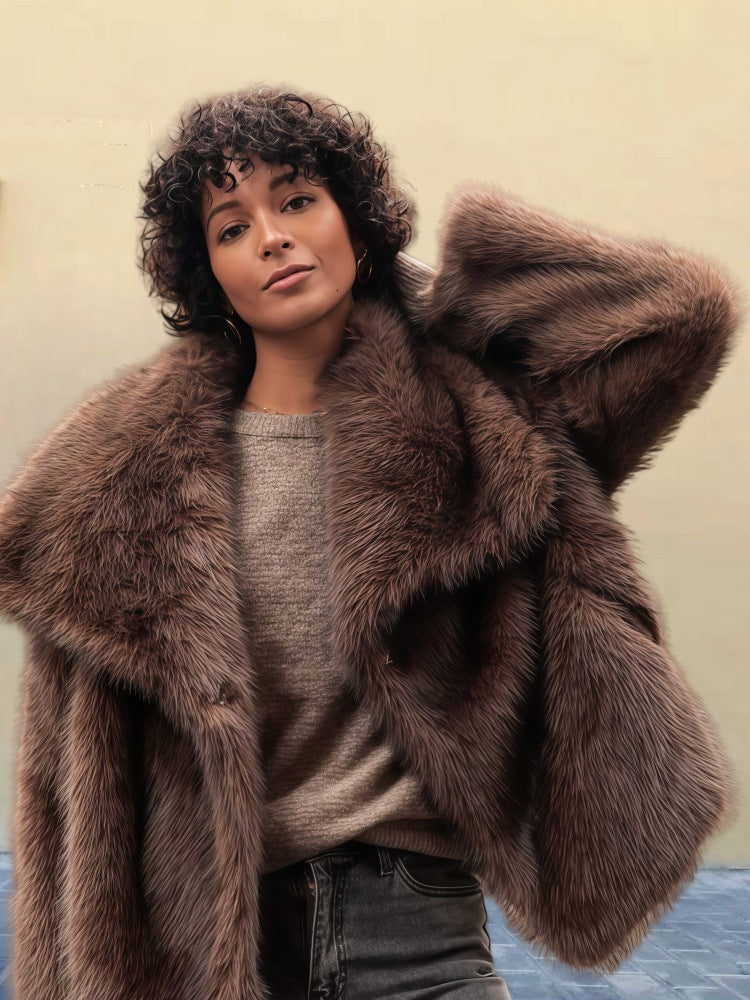 Women's Lapel Long Sleeve Furry Spring Pure Coats