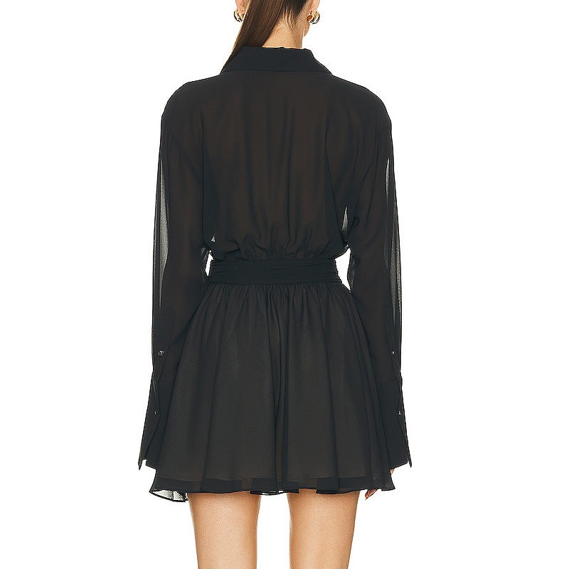 Women's Waist Waisted Long-sleeved Shirt Temperament Pure Shorts