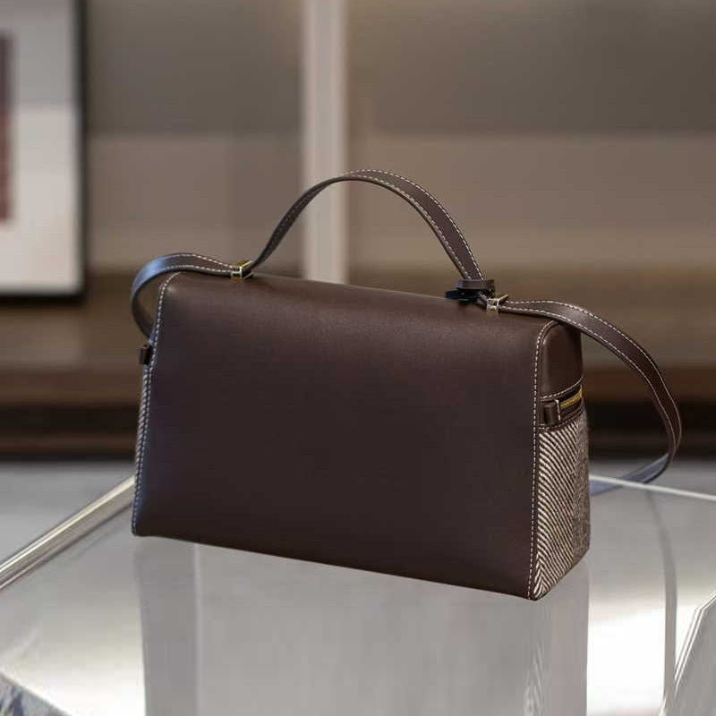 Women's Canvas Denim Leather Patchwork Lunch Box Small Square Bags