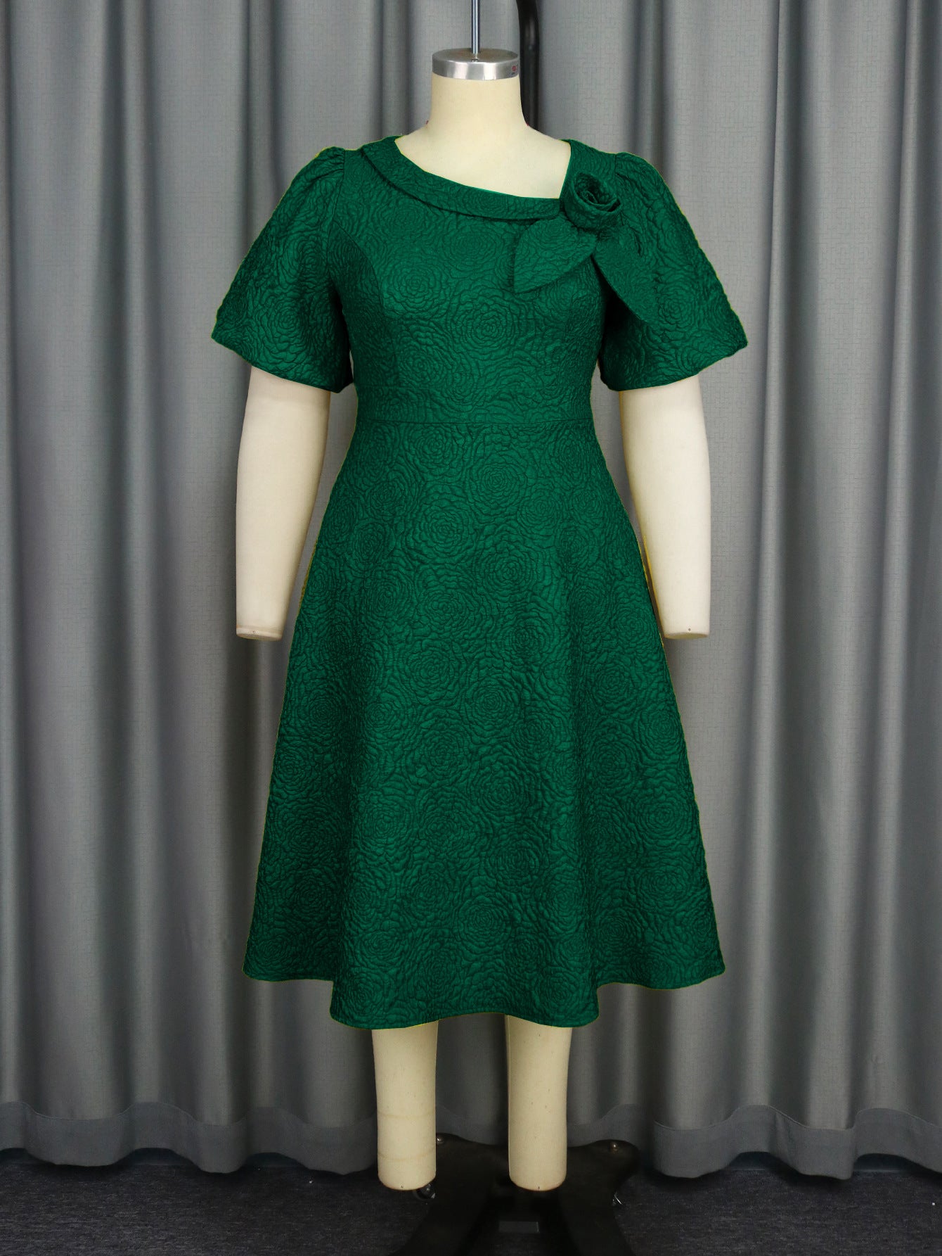 Jacquard Fabric Flowers Dress African A- Dresses