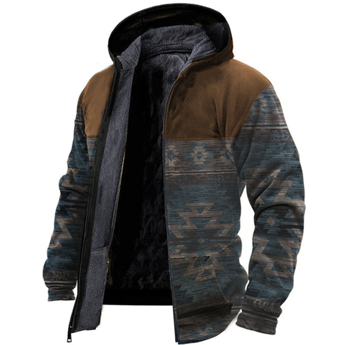 Men's Winter Hooded Printed Versatile Loose Veet Coats