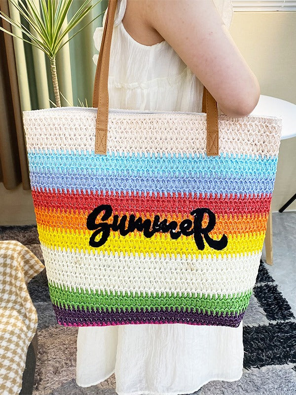Summer Handmade Embroidery Three-dimensional Flower Letter Tote Bags
