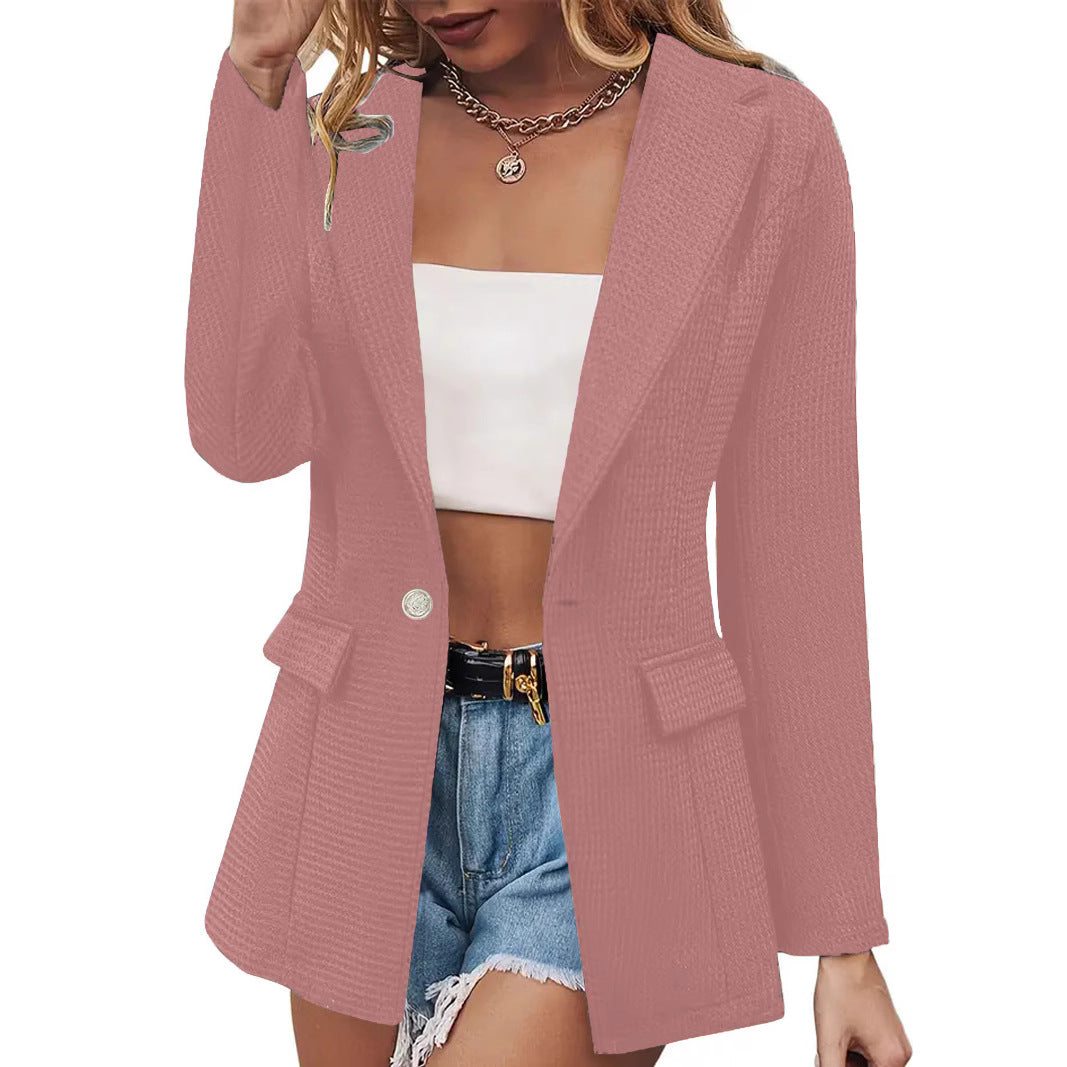Women's Faux Pocket Casual Fashion Long Sleeve Solid Small Suit