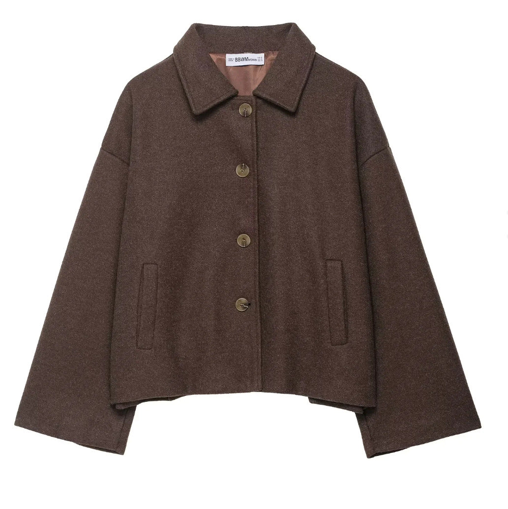 Women's Stylish Lapel Button Loose Woolen Jackets