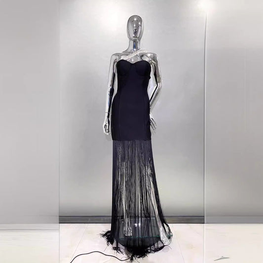 Personalized Tassel Dress Swing Sloping Shoulder Dresses