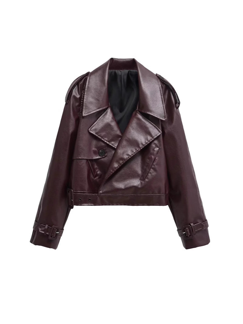 Women's Leather Street Lapel Adjustable Sleeve Vintage Jackets