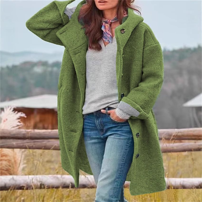 Women's Autumn Overcoat Mid-length Single-breasted Hooded Casual Coats