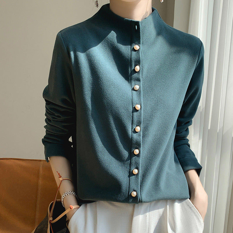 Women's Double-sided Warm Shirt Half Turtleneck Fashion Blouses