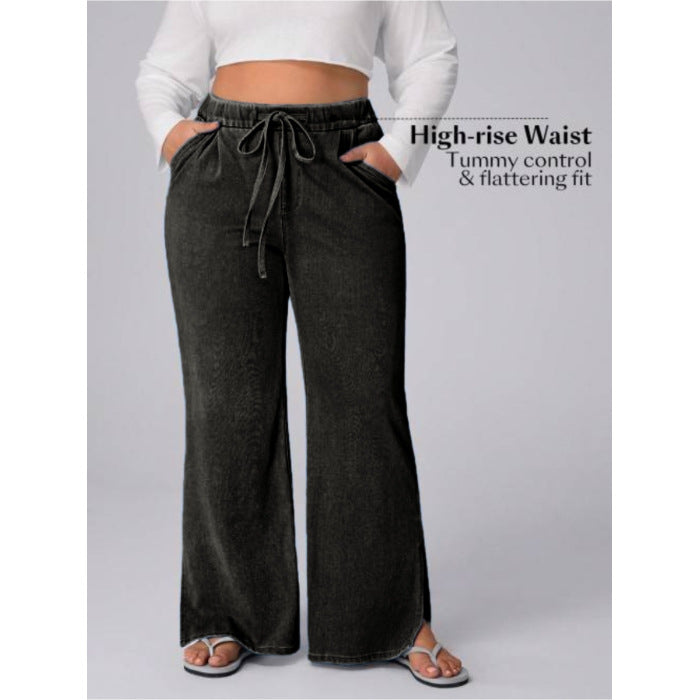 Women's Drawstring Washed Stretch Casual Loose Wide Pants
