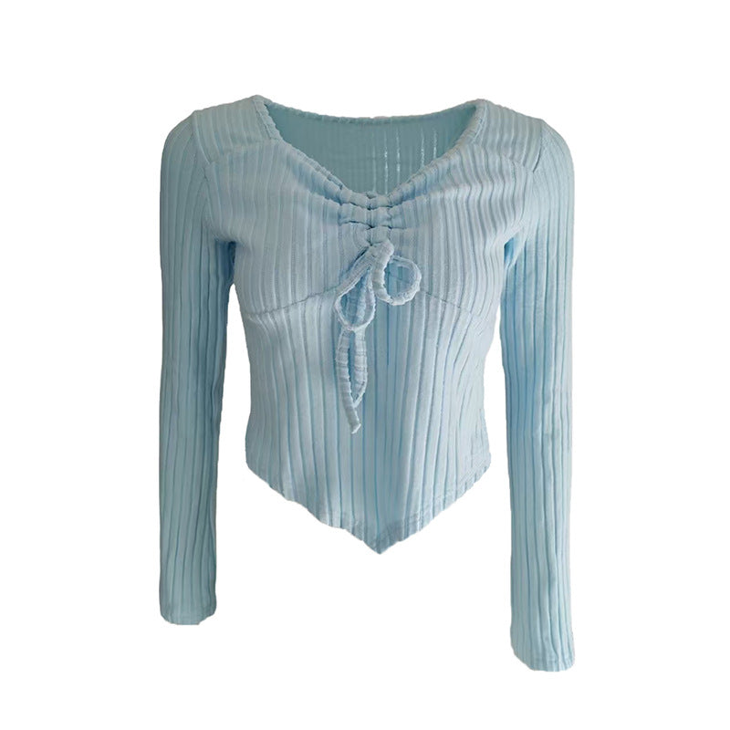 Women's Casual Solid Color Pleating Bell Sleeve Women's T-shirt