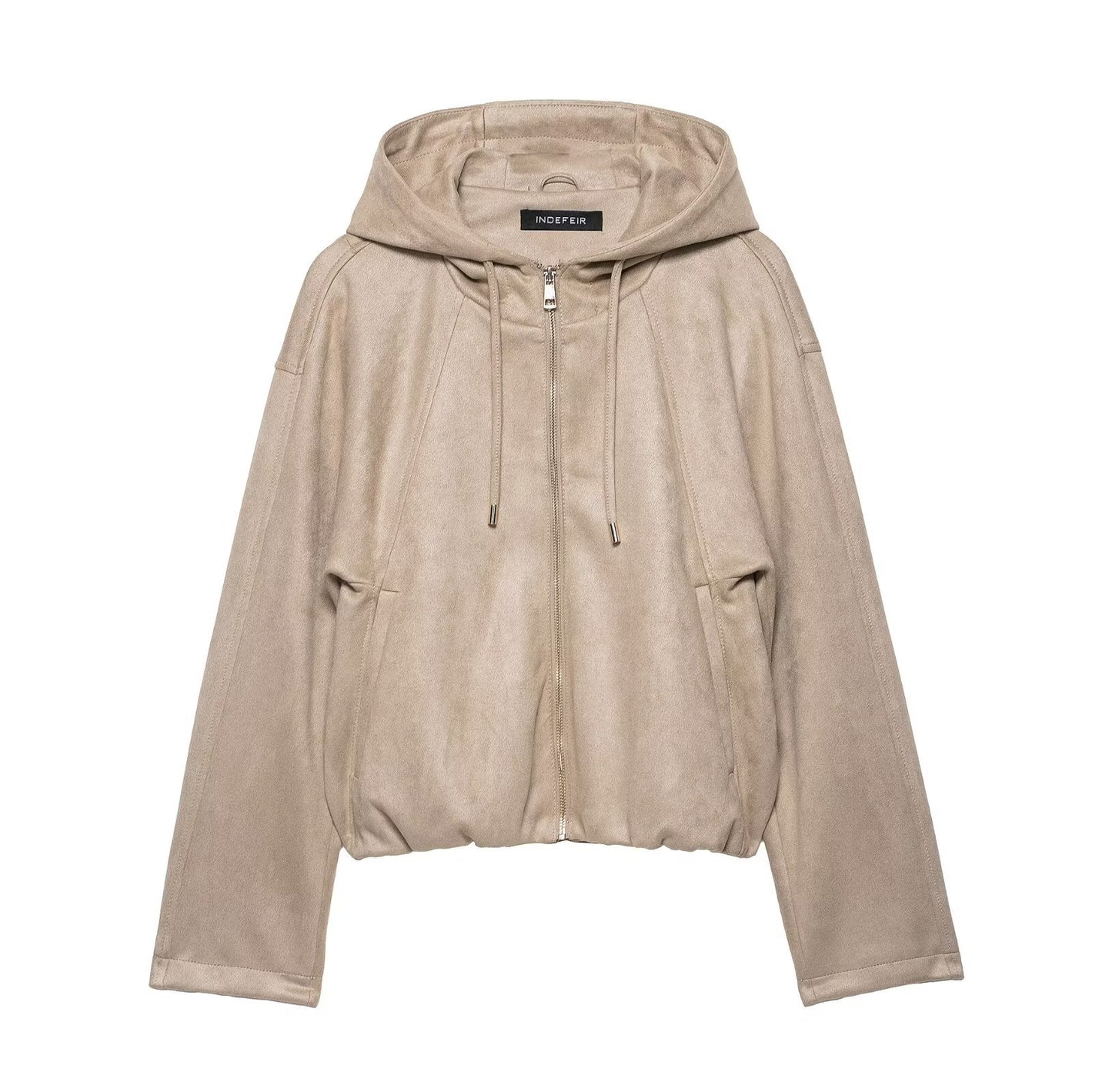 Women's Autumn Hooded Suede Effect Bomber Coats