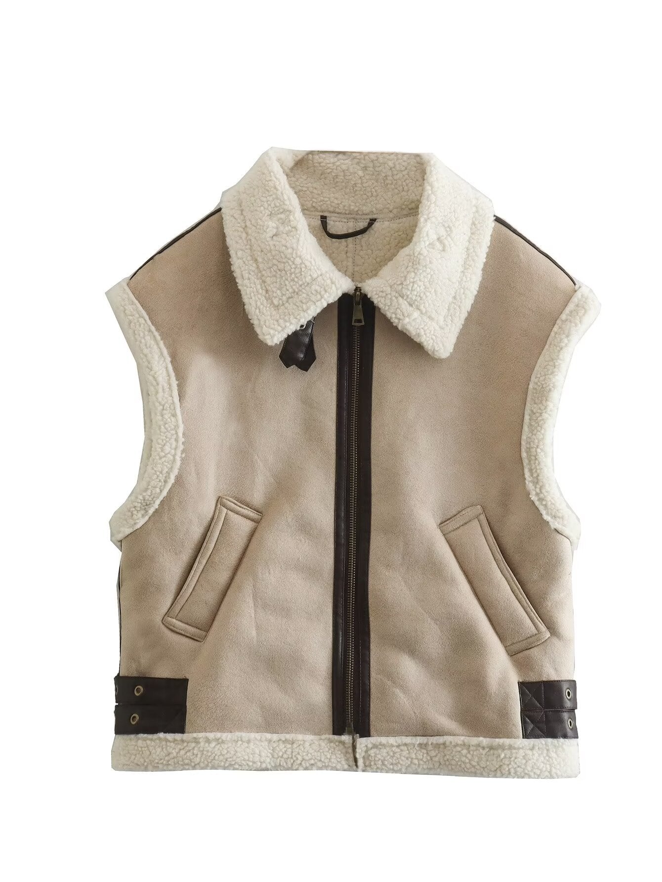 Women's Three-color Fleece Stitching Lapel Zipper Vests