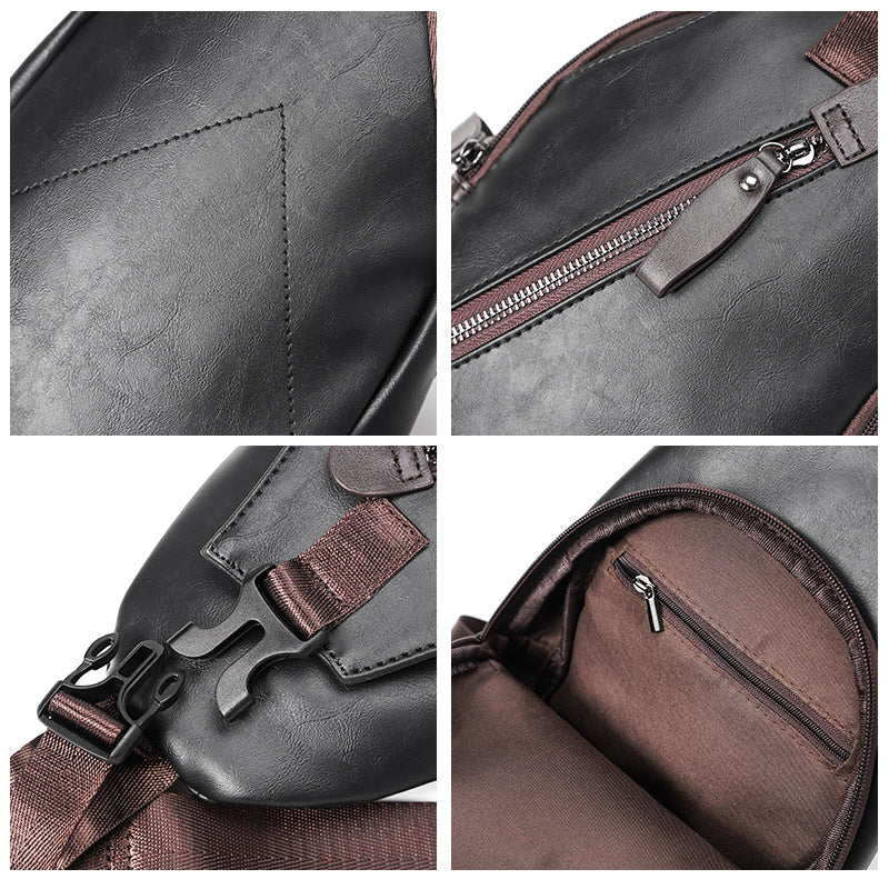 Men's Korean Leather Fashion Trendy Pannier Riding Men's Chest Bags