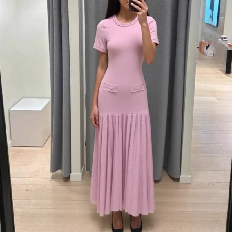 French Style Short-sleeved Elegant Dress Pearl Coats