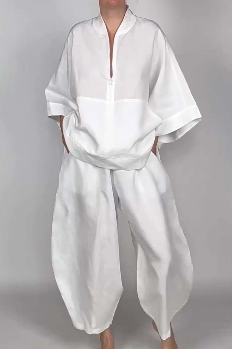 Loose Casual Solid Color Pocket Half Suits