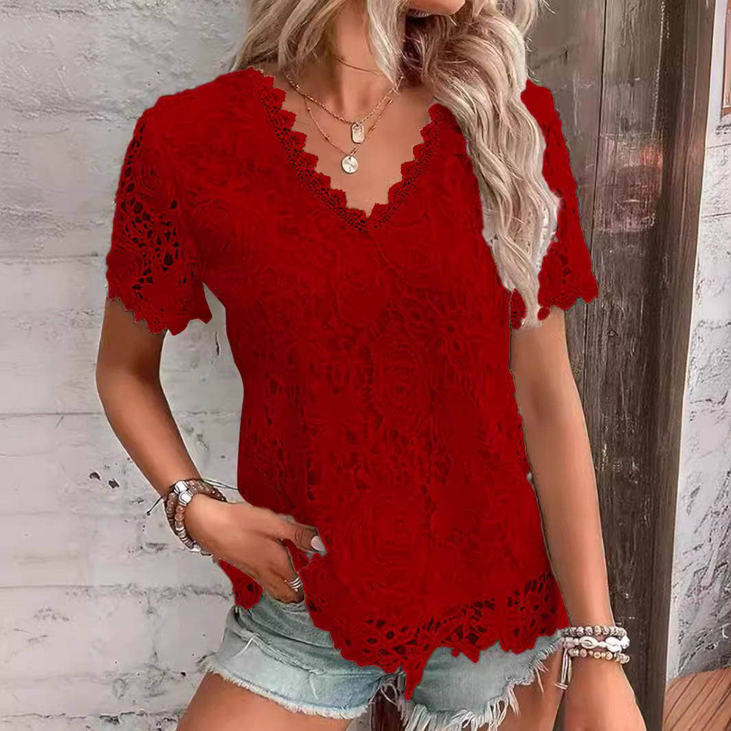 Classy Slouchy Women's Fashion Lace Sleeve Women's T-shirt