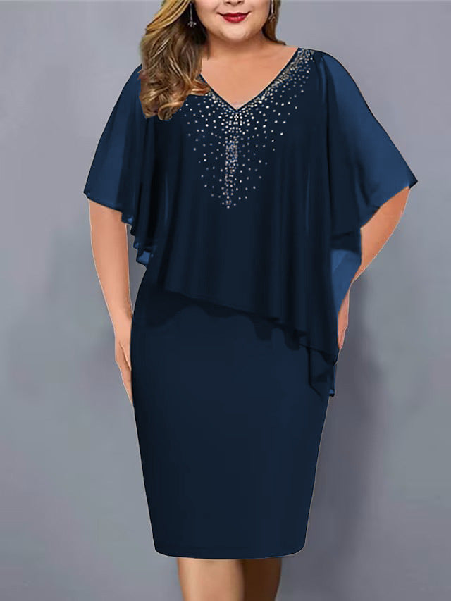 Women's Summer Shawl Chiffon Rhinestone Elegant Banquet Dress