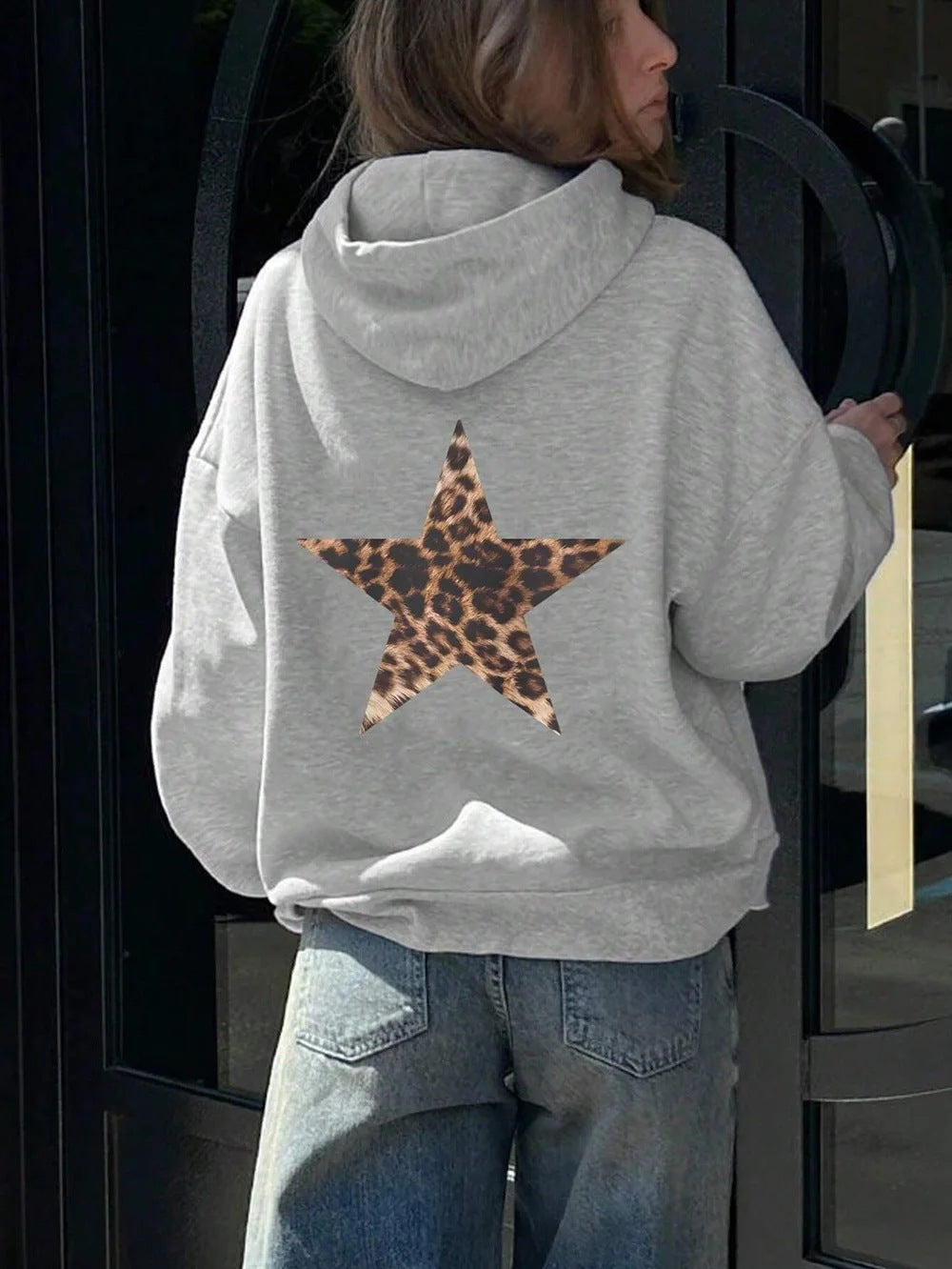 Women's Fashion Leopard Print Loose Hooded Casual Sweaters
