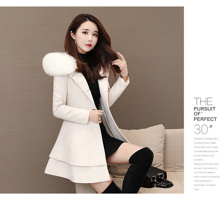 Women's Contrast Color Fur Collar Woolen Plaids Coats