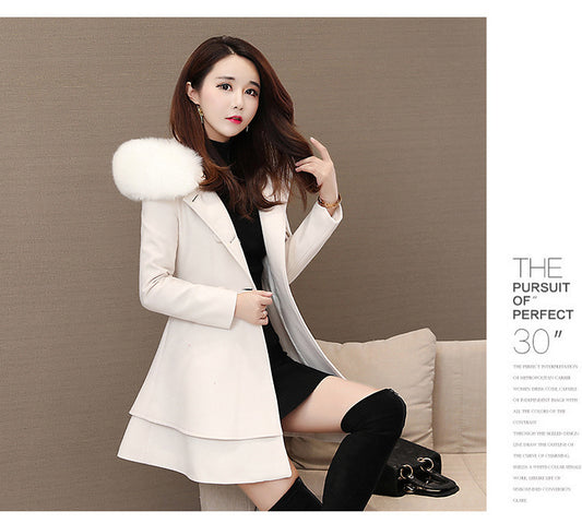 Women's Contrast Color Fur Collar Woolen Plaids Coats