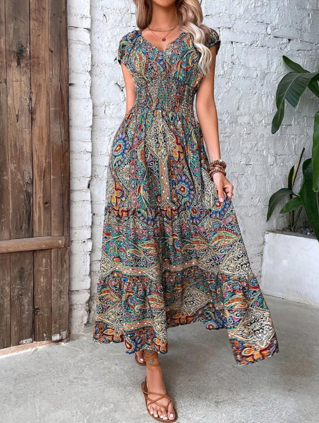 Women's Bohemian Style Floral Print Large Swing Dress