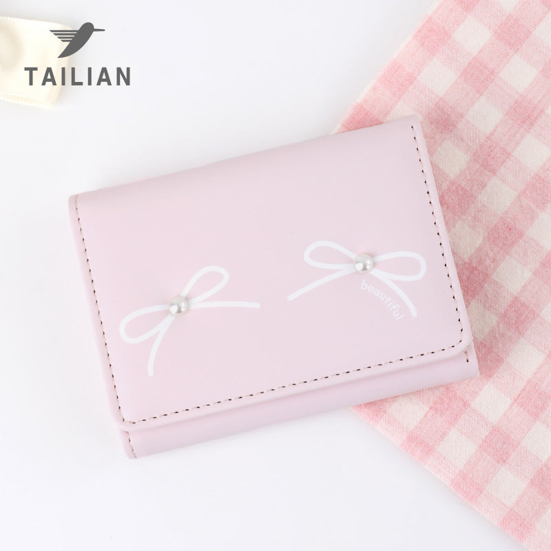 Women's Summer Bowknot Outing Cute Pearl Ladies Wallets