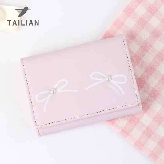 Women's Summer Bowknot Outing Cute Pearl Ladies Wallets