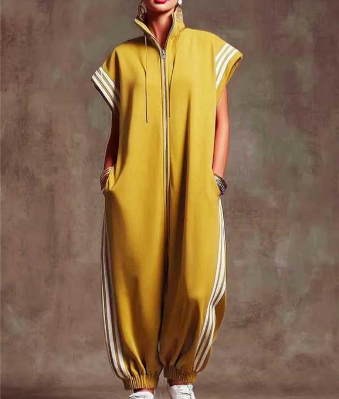 Women's Striped Contrast Color Fashion Casual Loose Women's Jumpsuit/clothing