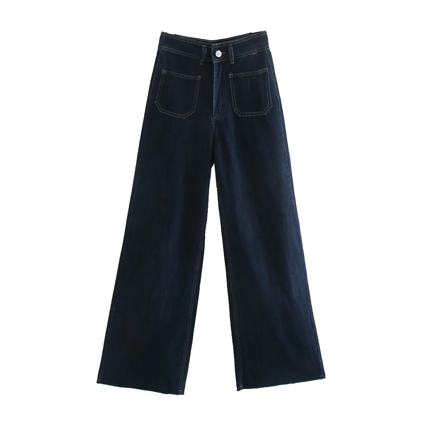 Women's Contrast Color Line High Waist Denim Jeans