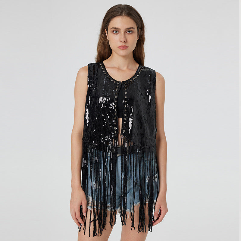 Women's Versatile Sequin Tassel Carnival For Vests