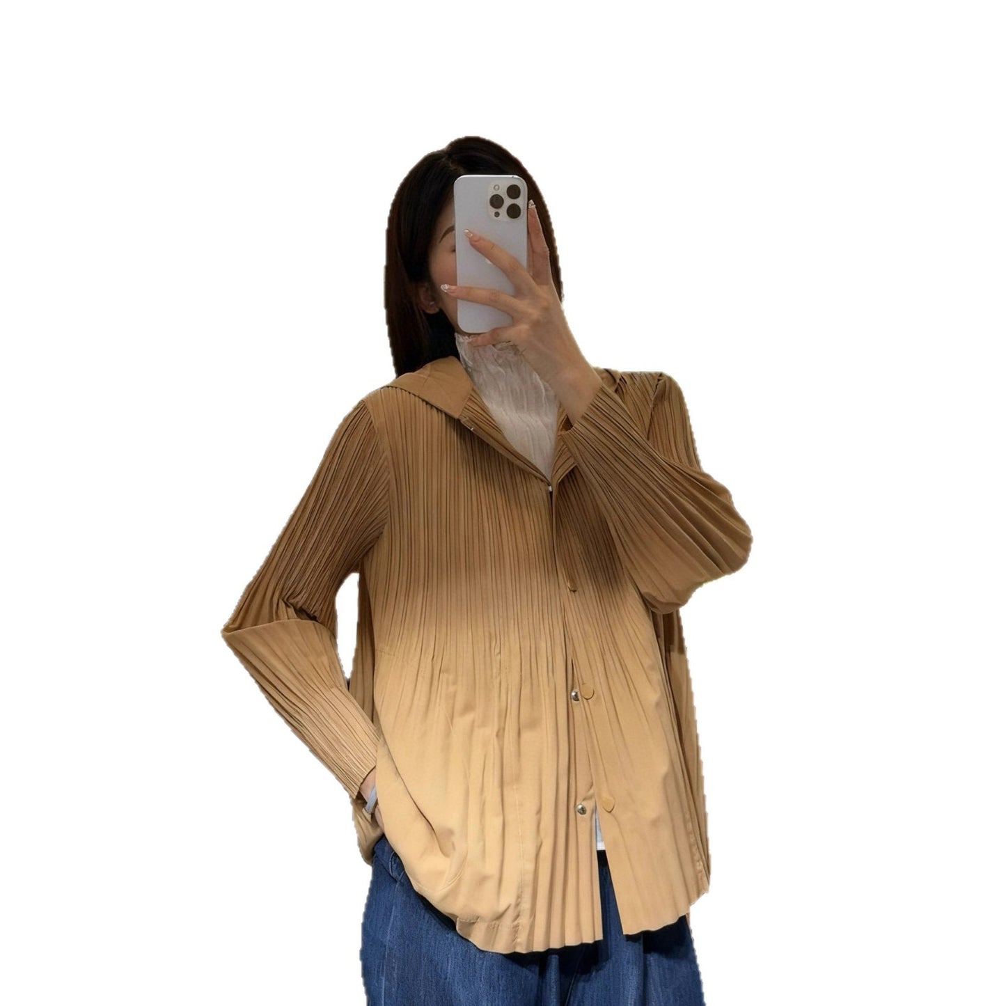 Women's Pleated Trench Fashionable Hooded Button Casual Coats