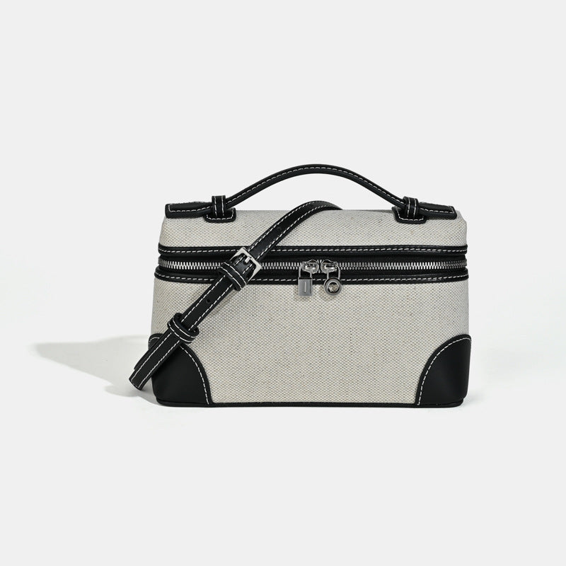 Women's Summer Cowhide With Canvas Lunch Small Square Bags