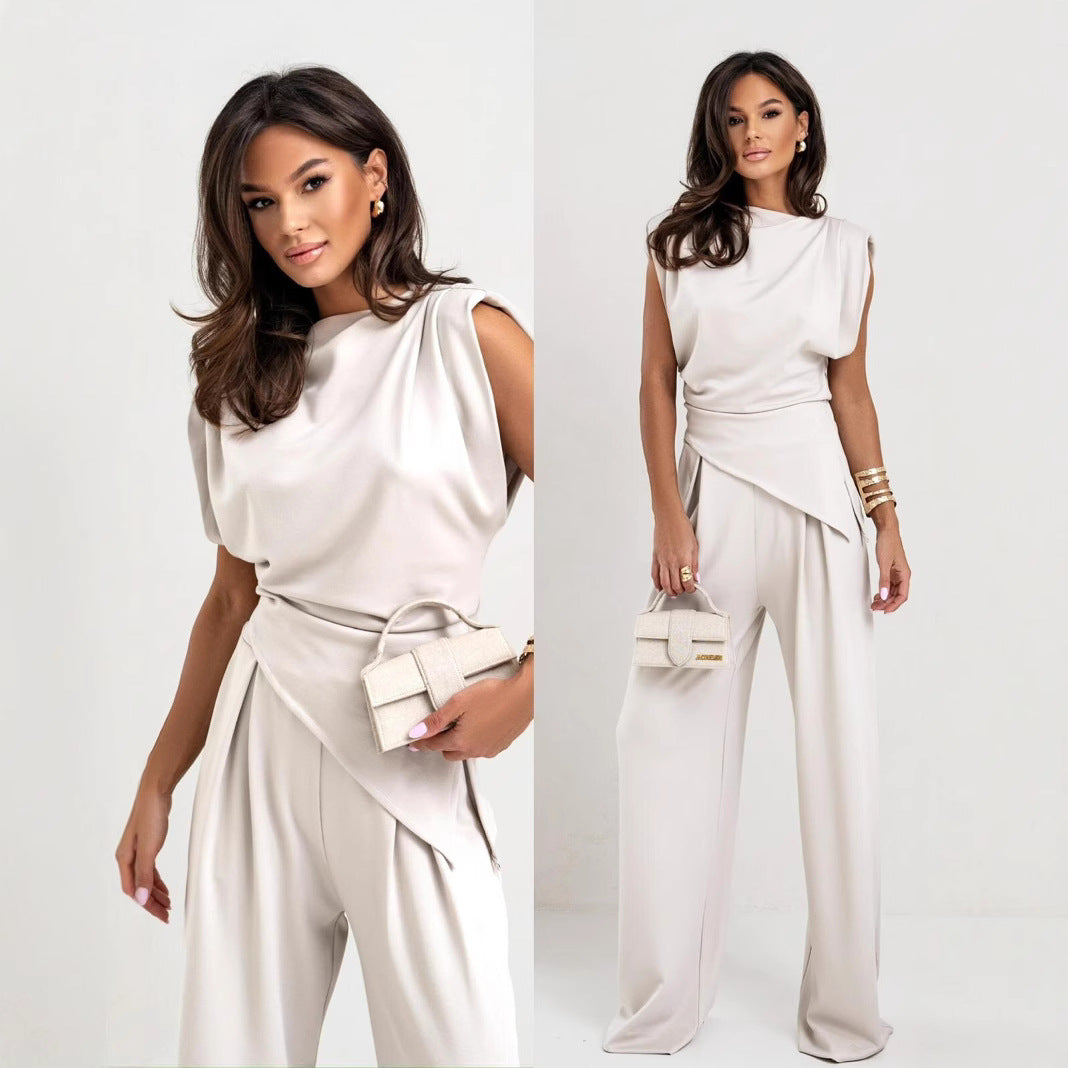 Women's Solid Color Irregular Wide Leg Sleeve Suits