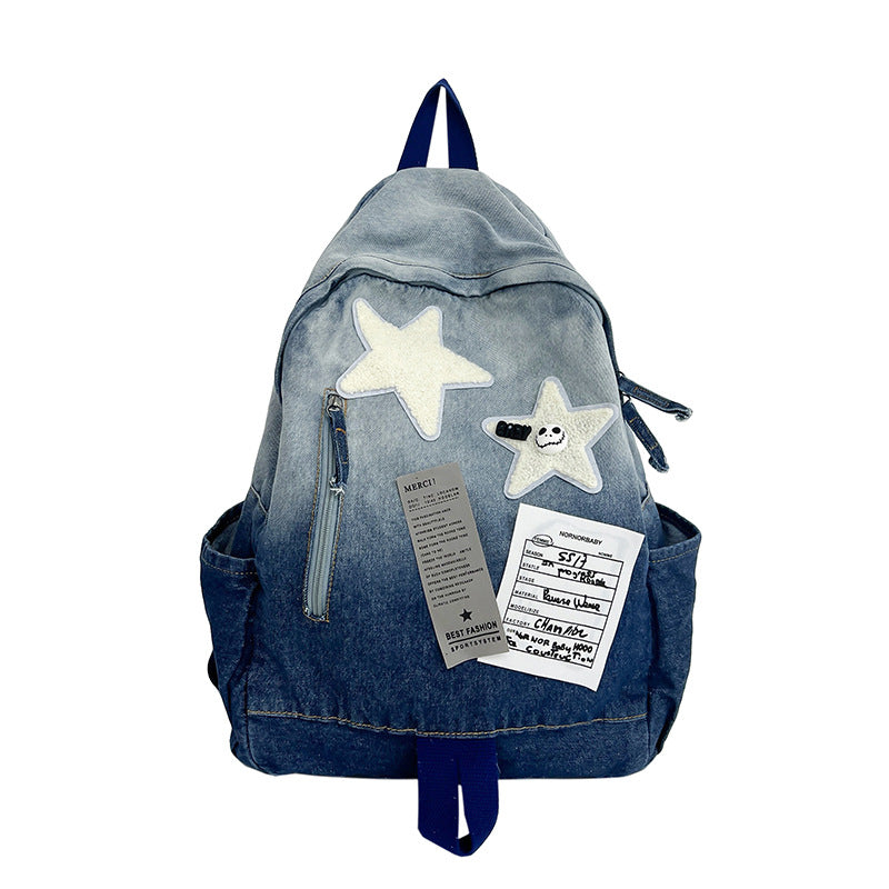 Gradient Denim Early High College Vintage Middle School Students' Schoolbags