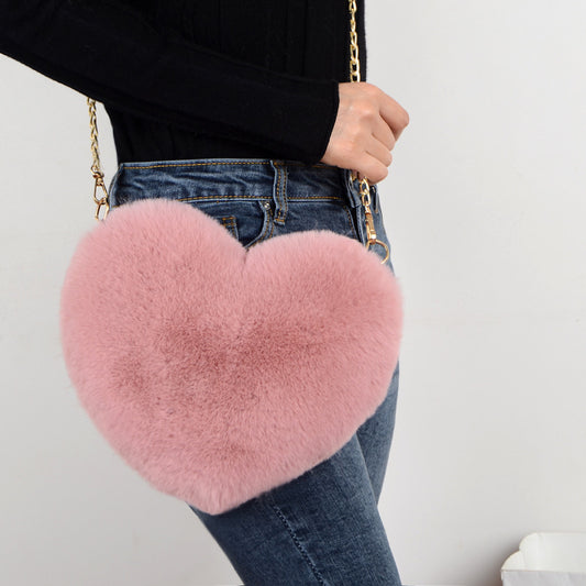 Women's Chain Plush Heart-shaped Heart Shaped Love Bags
