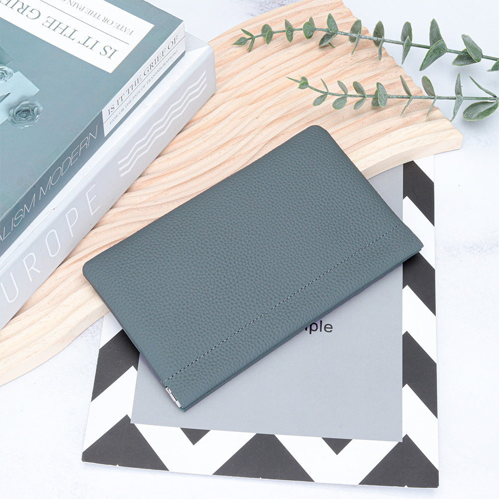 First Layer Cowhide Lady's Simple Long Automatic Closure Ladies Wallets