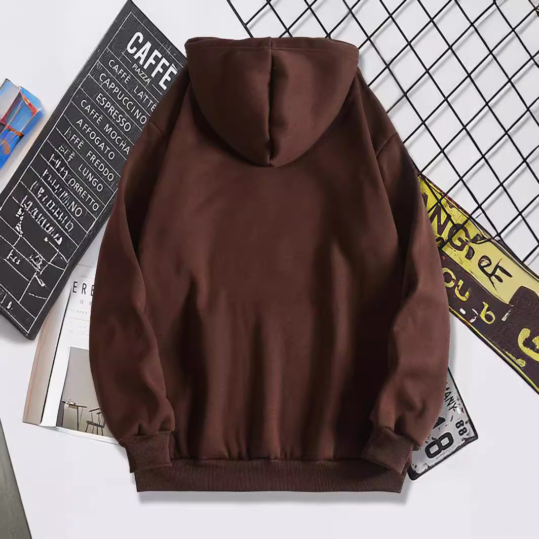 Printed Heel Wrapped Collar Brushed Hoody Hooded Women's Sweater, Sweater