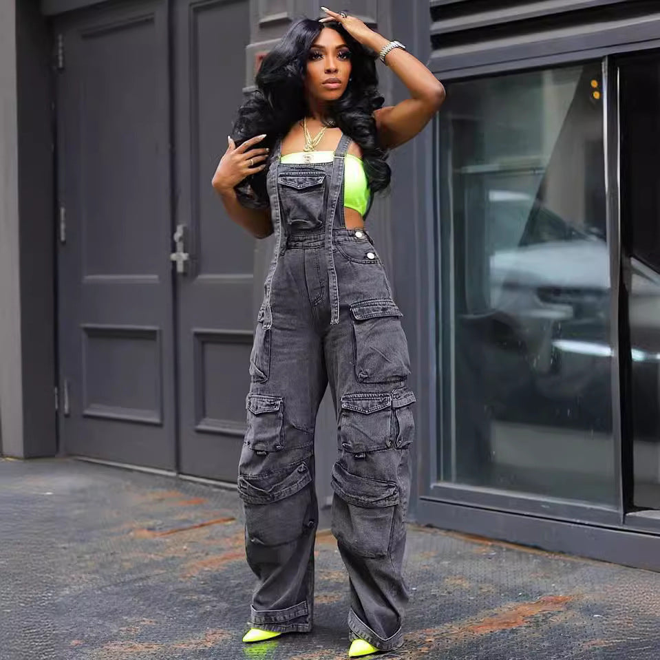 Women's Loose Denim Suspenders Spring Street Stylish Jumpsuits
