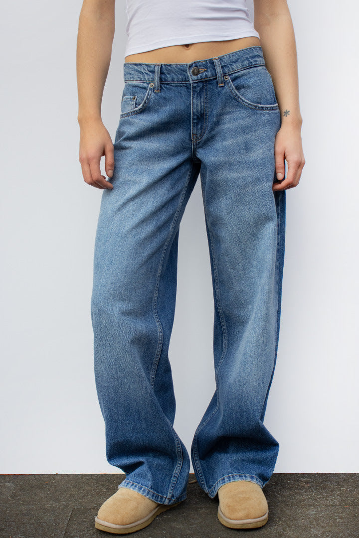 Washed-out Vintage Distressed Straight High Waist Wide Leg Women's Jeans