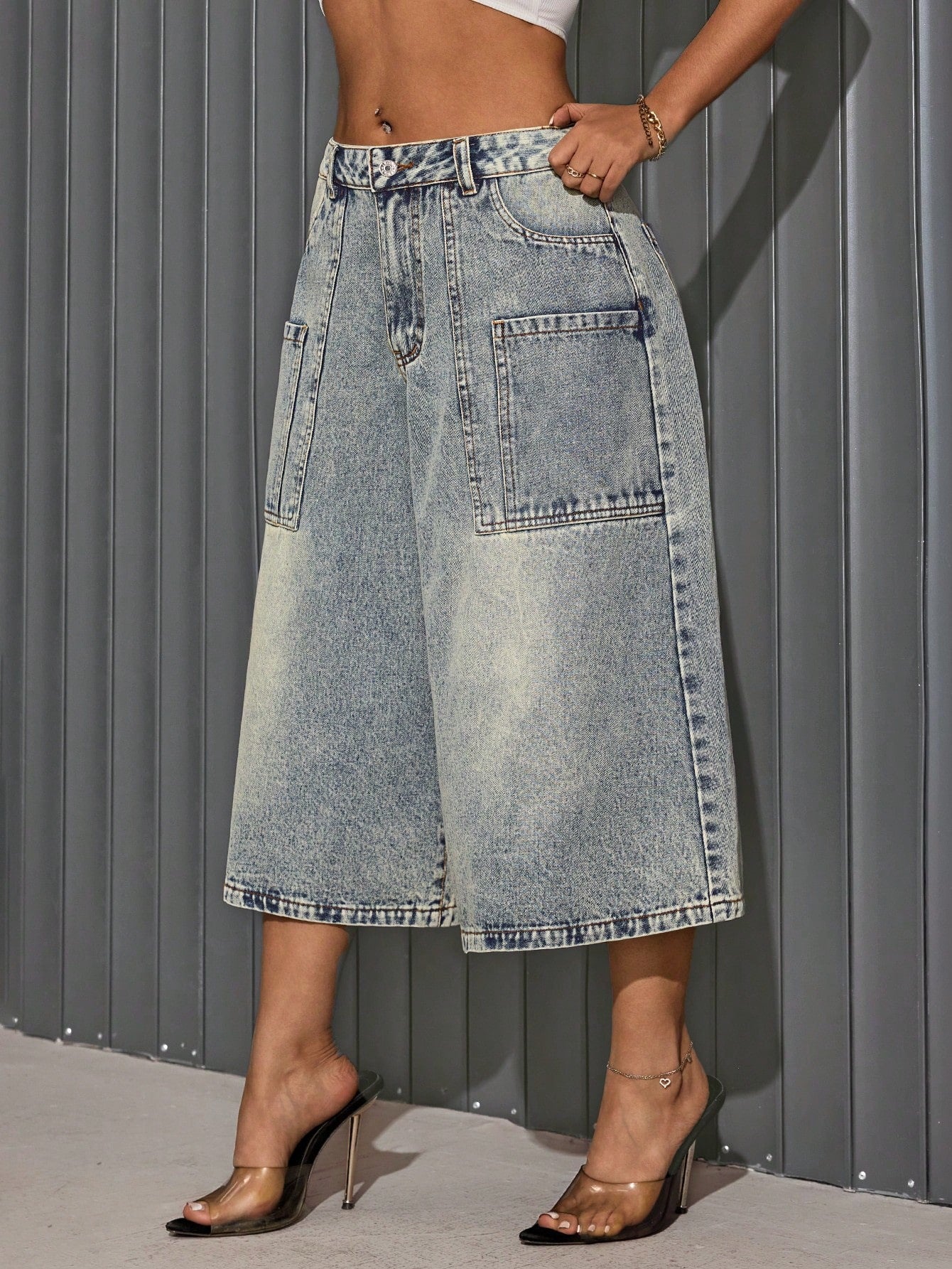 Women's Denim Retro Washed Loose Cropped Pants