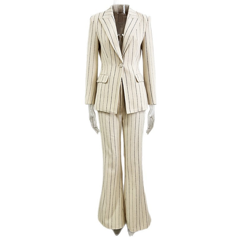 Vertical Stripes Brushed Trousers Two-piece Set Fashion Casual Suit