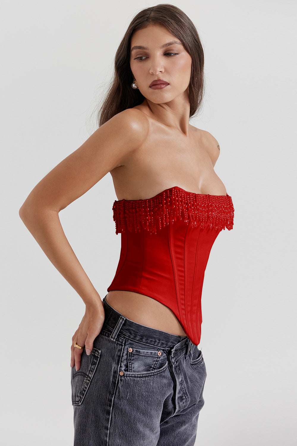 Solid Color Sexy Pearl Tube Sleeveless Tops