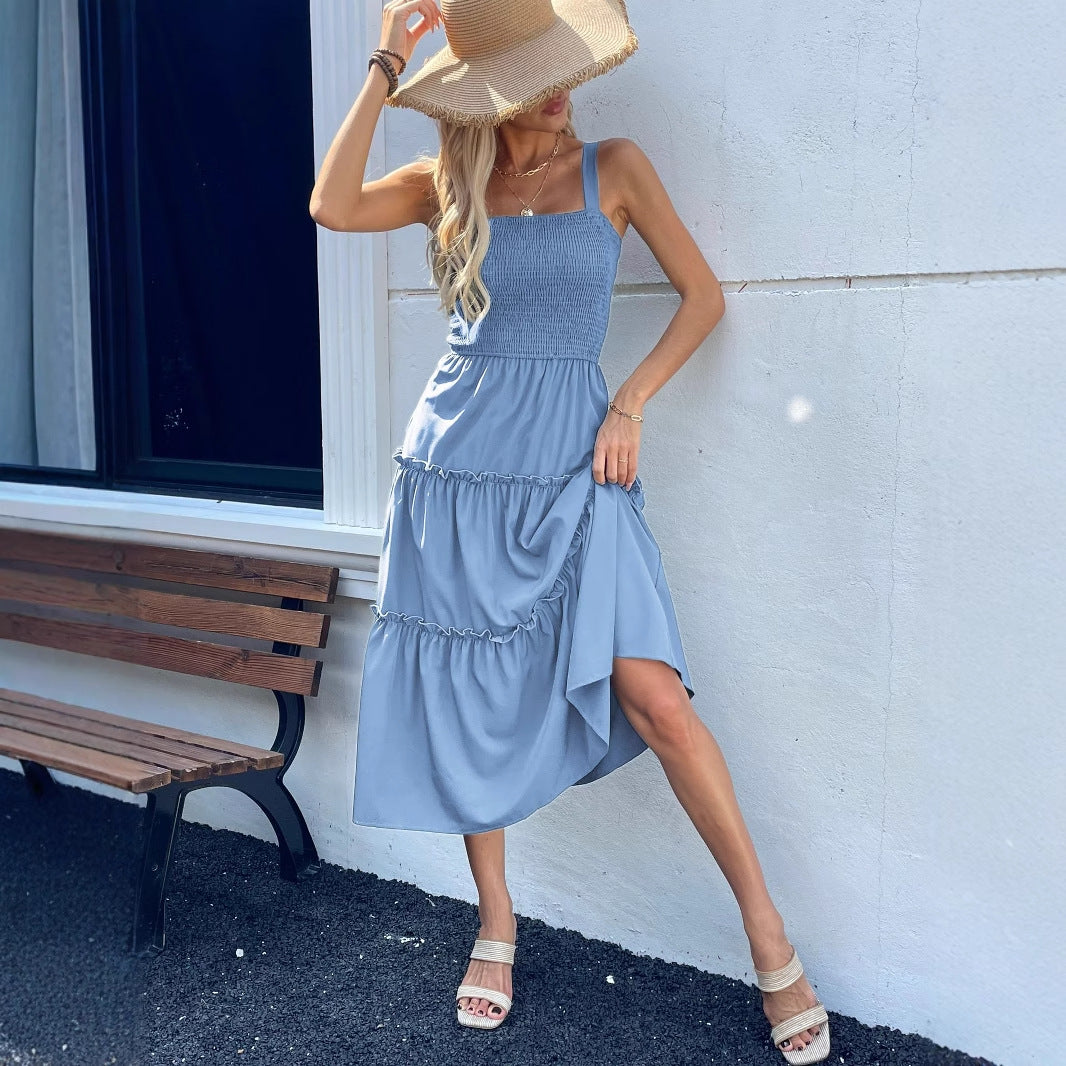Innovative Glamorous Summer Solid Color Suspender Dress
