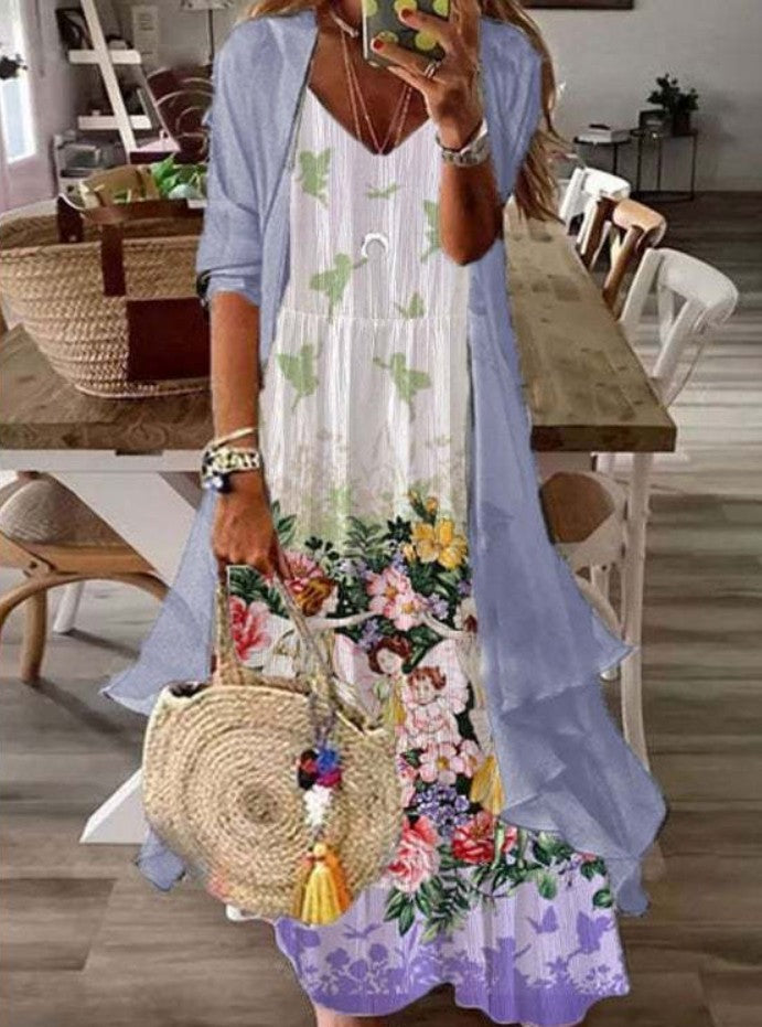 Women's Summer Print Holiday Suspender Dress Indian Style Dresses