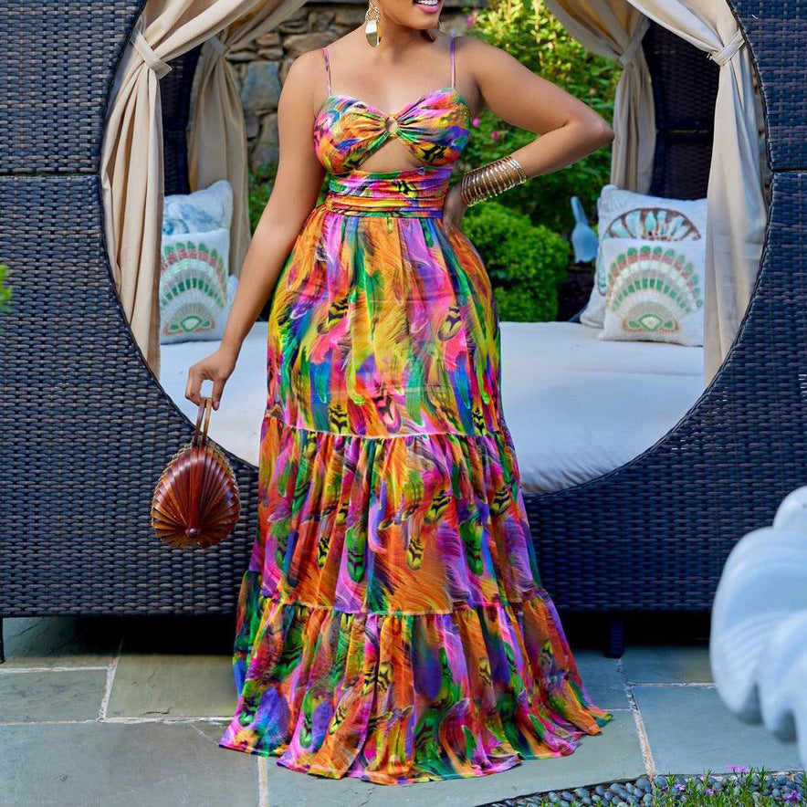Summer Floral Print Sexy Fashion Style Large Dress