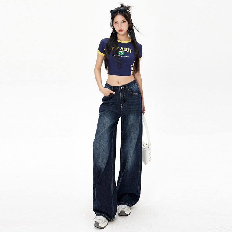 Women's Blue Gray Monkey Wash Washed Distressed Jeans