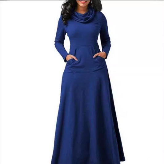 Solid Color Patchwork Pocket Scarf Swing Dresses