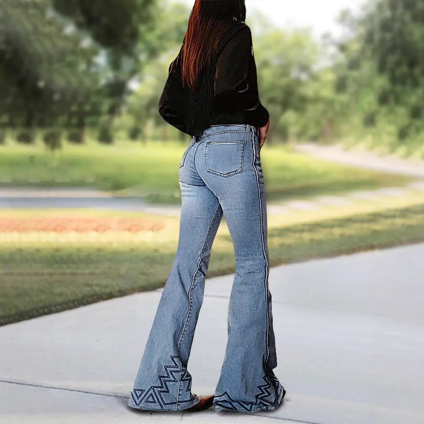 Elegant Creative Versatile Embroidered Denim Bell-bottom Jeans